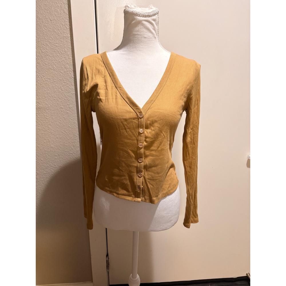 Wild Fable Womens Ribbed V-Neck Button Down Long Sleeve Cardigan‎ Tan XS NEW